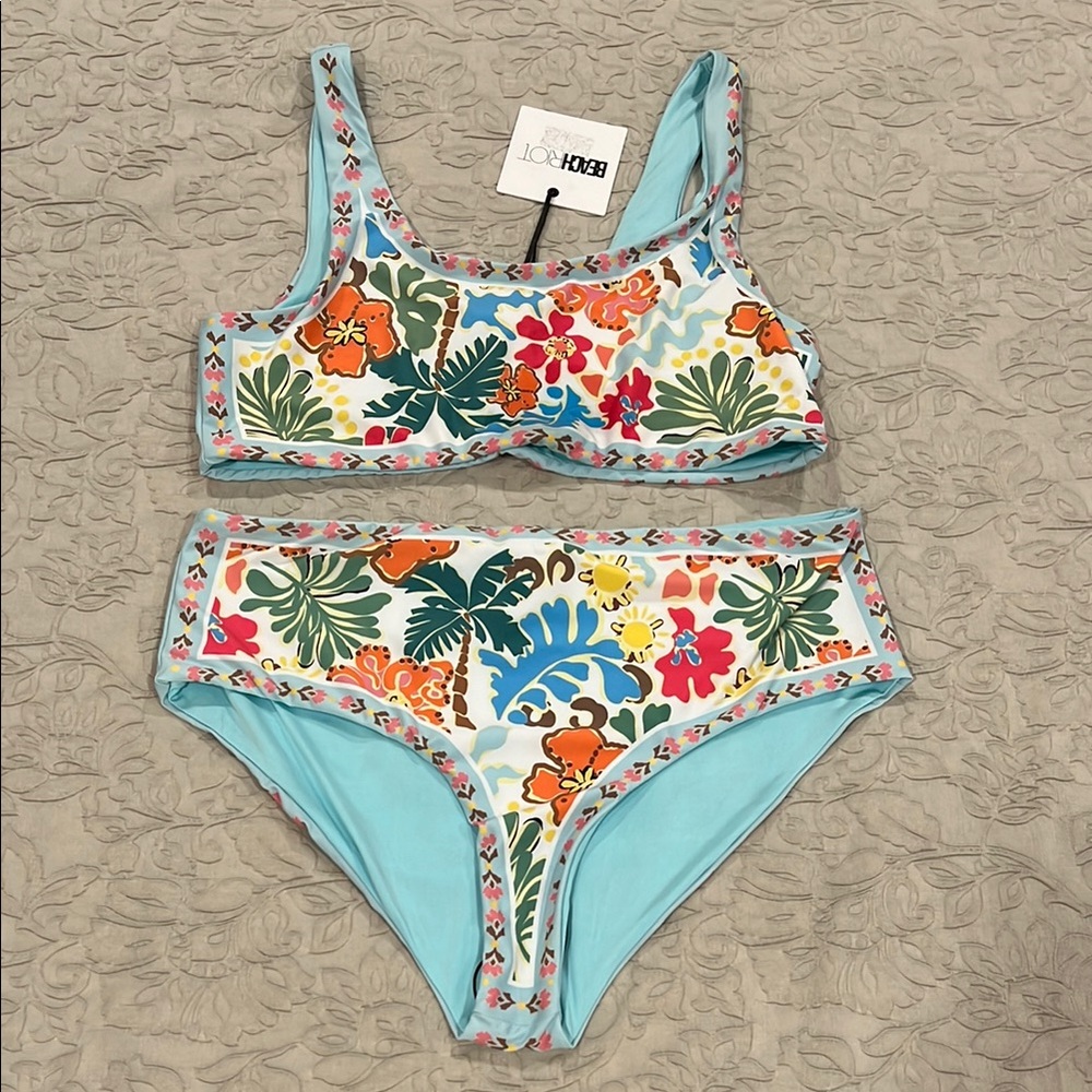 Beach Riot Blue and Orange Bikini with Floral Design